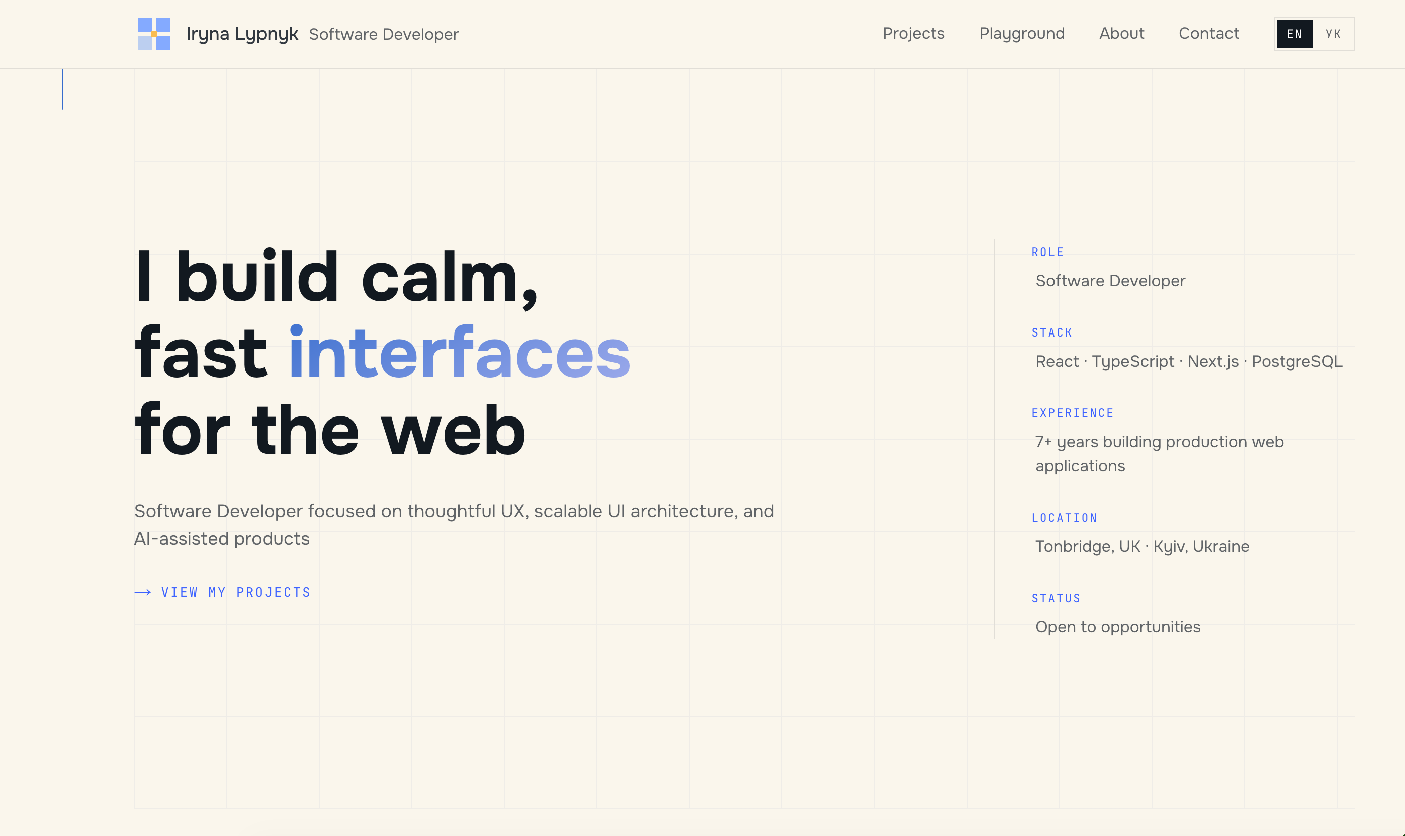 Iryna Lypnyk Portfolio website preview